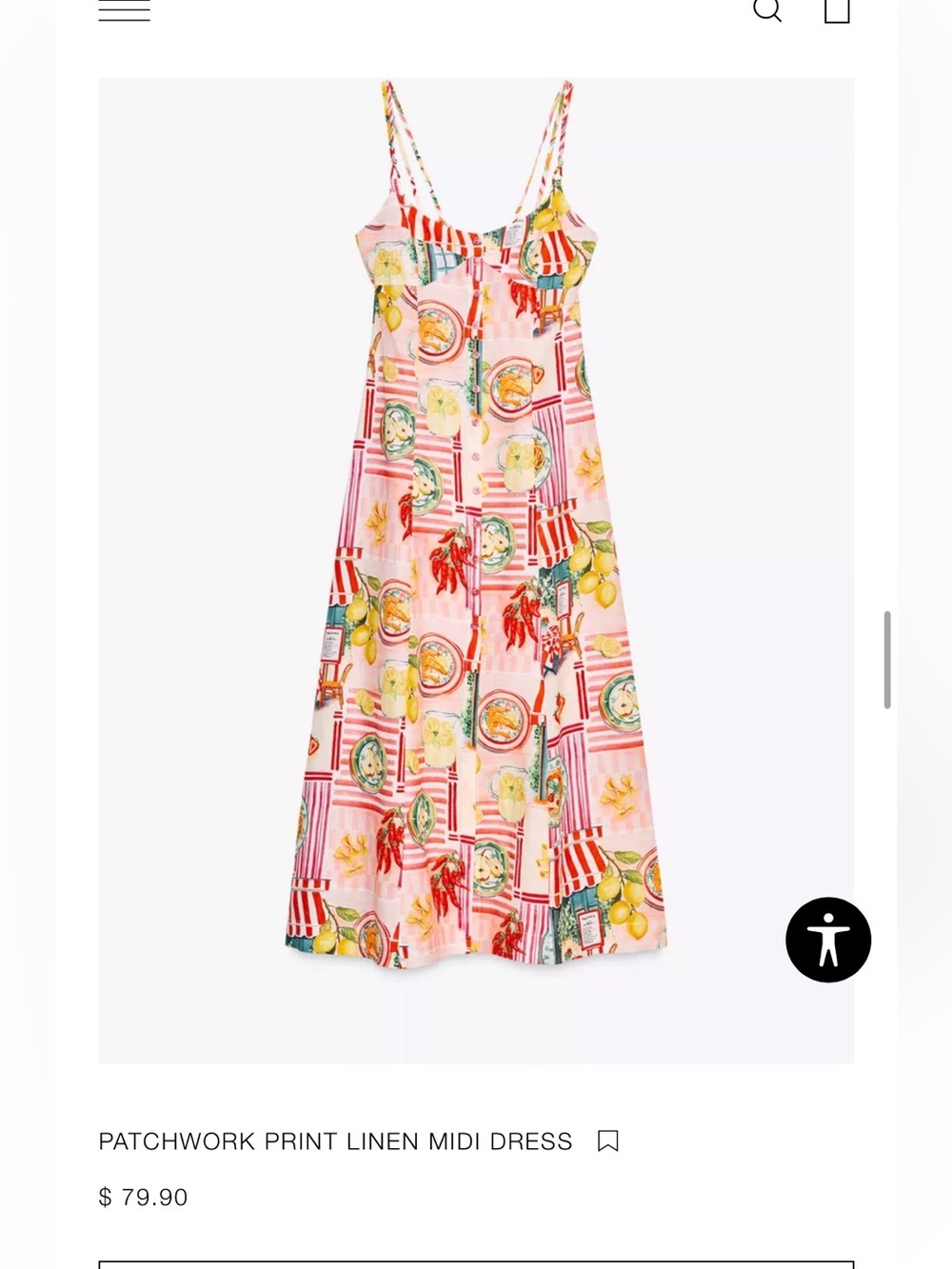 Zara Pink Multicolor Patchwork Print Linen Midi Dress